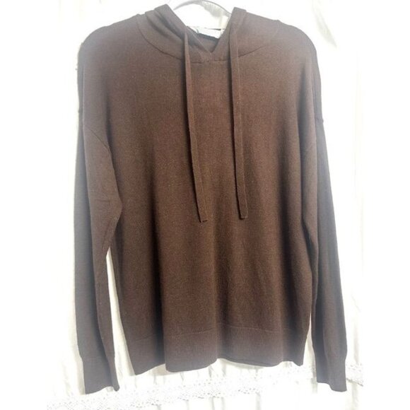 Luxury Premier Collection Cashmere Wool Blend Brown Hoodie Sweater Pullover Sz S - Picture 1 of 6